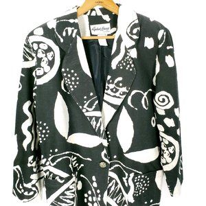 Vintage Raphael Lorenzo Jacket Blazer Women's Medium Black Cream Geometric